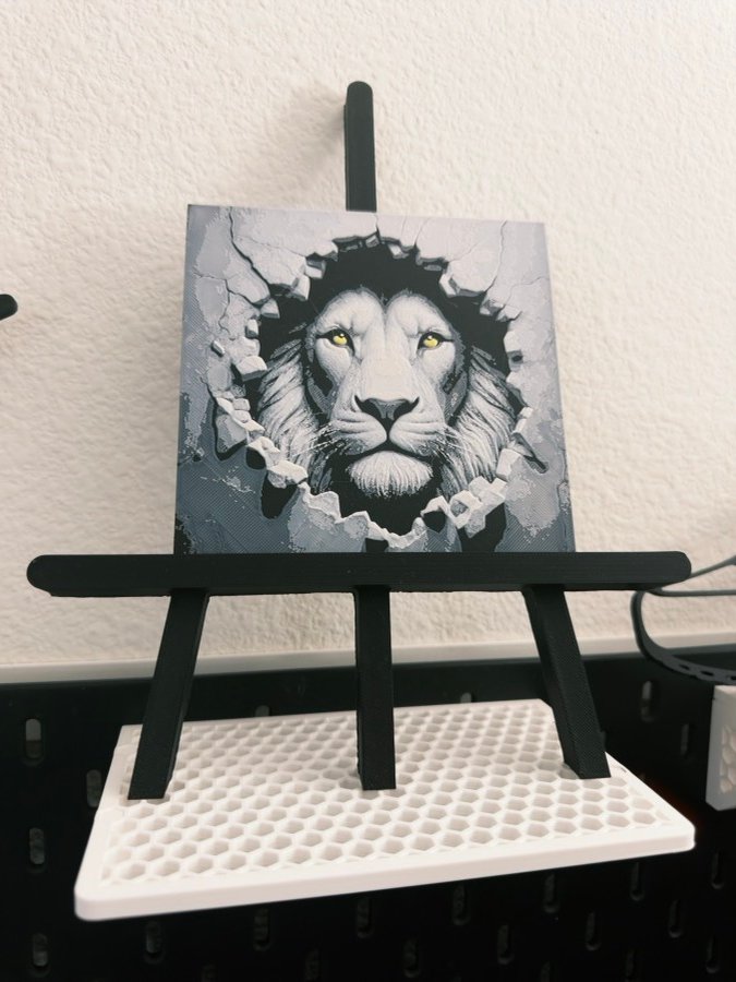 Custom lion portrait wall art on display stand
