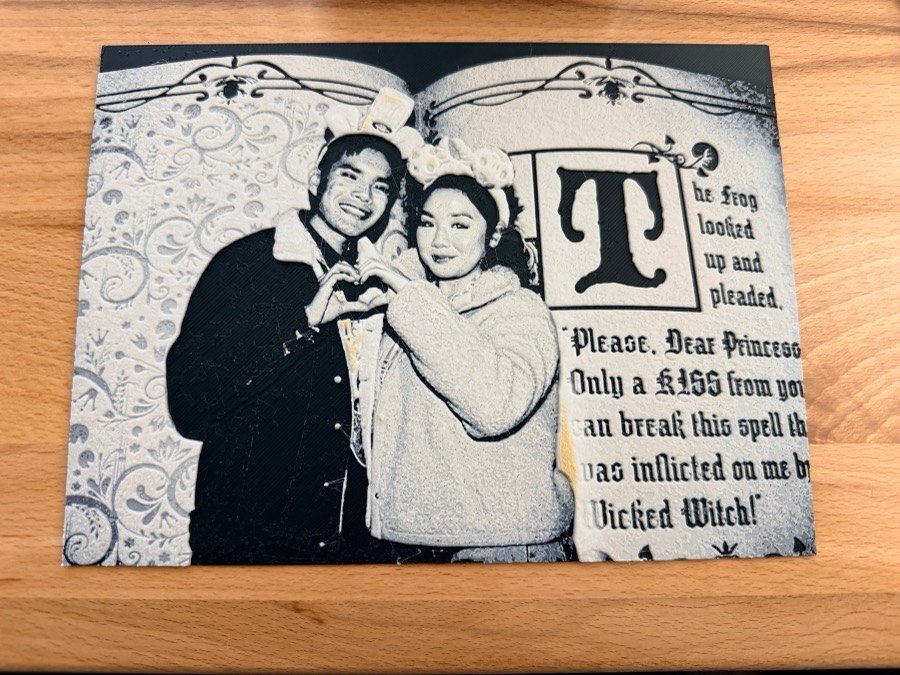 Backlit lithophane portrait of a couple