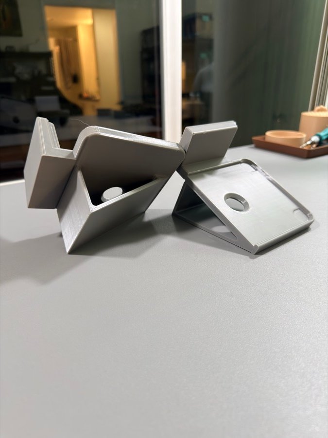 Folded printed parts on a workshop bench