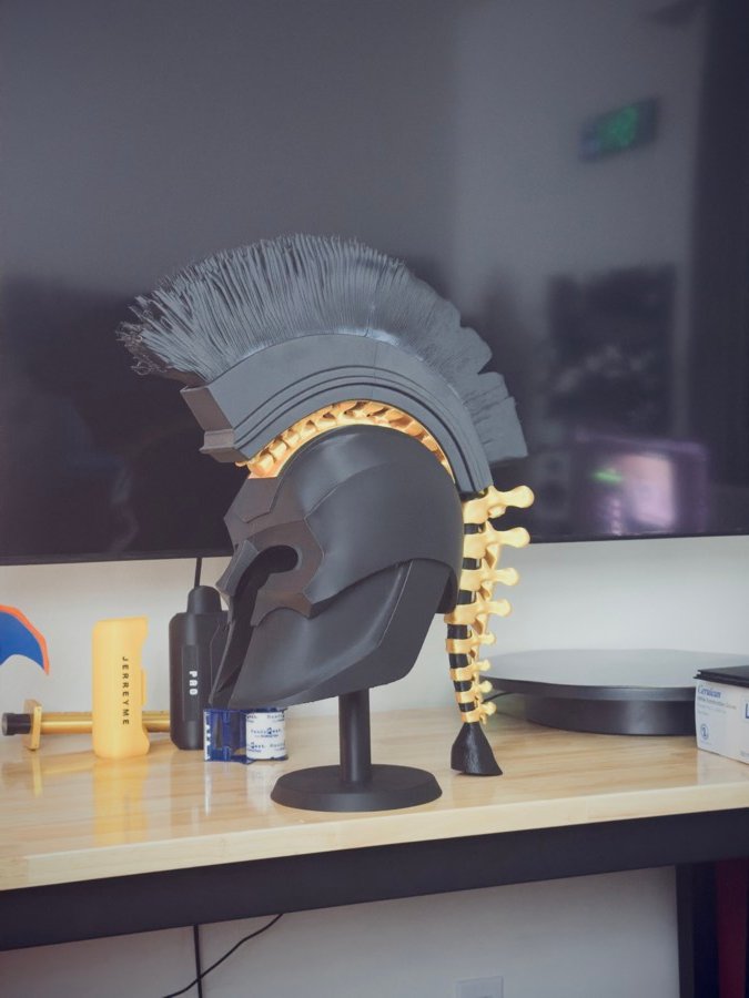 Spartan helmet on a shelf